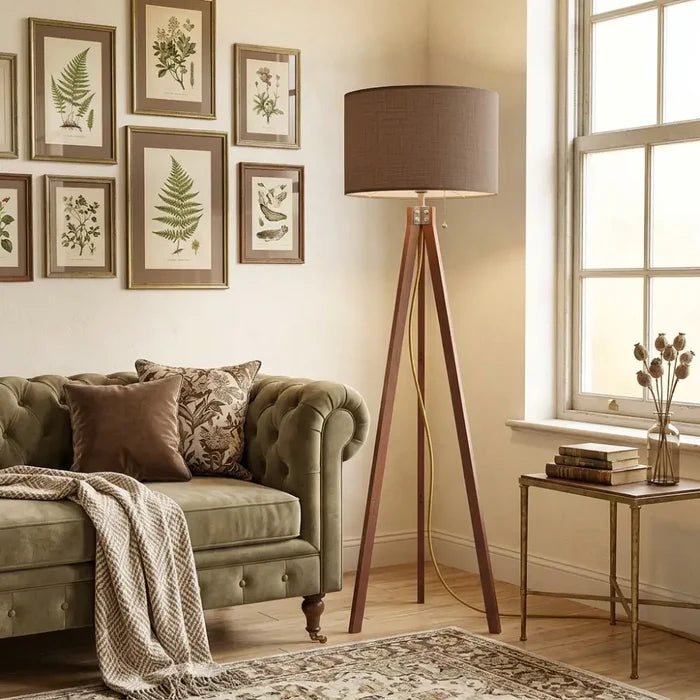 Nordic Retro Tripod Floor Lamp Mokka Brown Shade - retro floor lamps