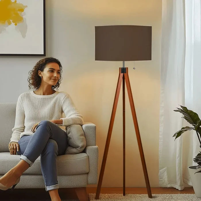 Nordic Retro Tripod Floor Lamp Mokka Brown Shade - retro floor lamps