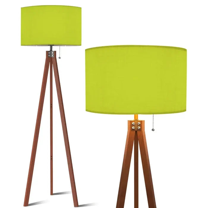 Nordic Retro Wooden Tripod Floor Lamp - Chartreuse Green Yellow Pop - US Plug - retro floor lamps