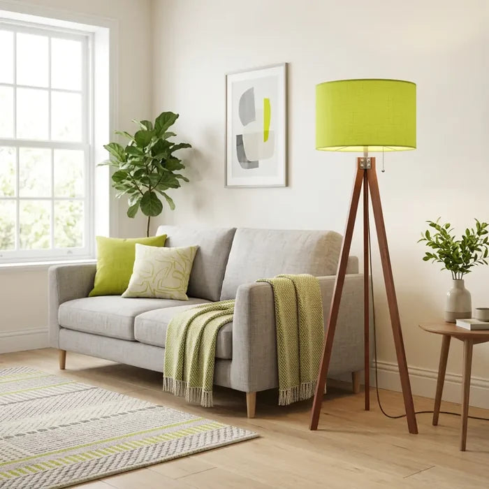 Nordic Retro Wooden Tripod Floor Lamp - Chartreuse Green Yellow Pop - retro floor lamps