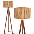 Nordic Tripod Floor Lamp with Wood Grain Shade and Remote LED Light - US Plug - retro floor lamps