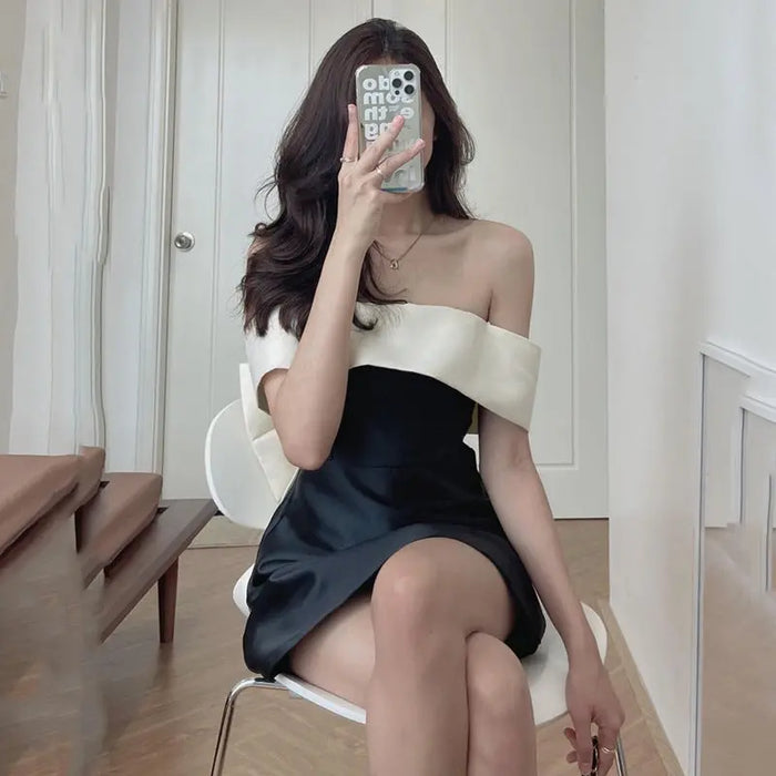 Off Shoulder Bow Mini Dress fashionnsio