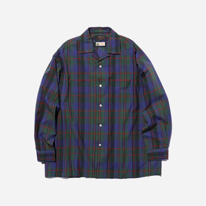 OPEN COLLAR MADRAS CHECKED SHIRT - PURPLE/GREEN-RED