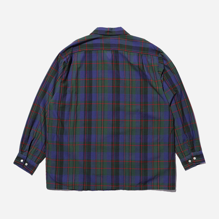 OPEN COLLAR MADRAS CHECKED SHIRT - PURPLE/GREEN-RED