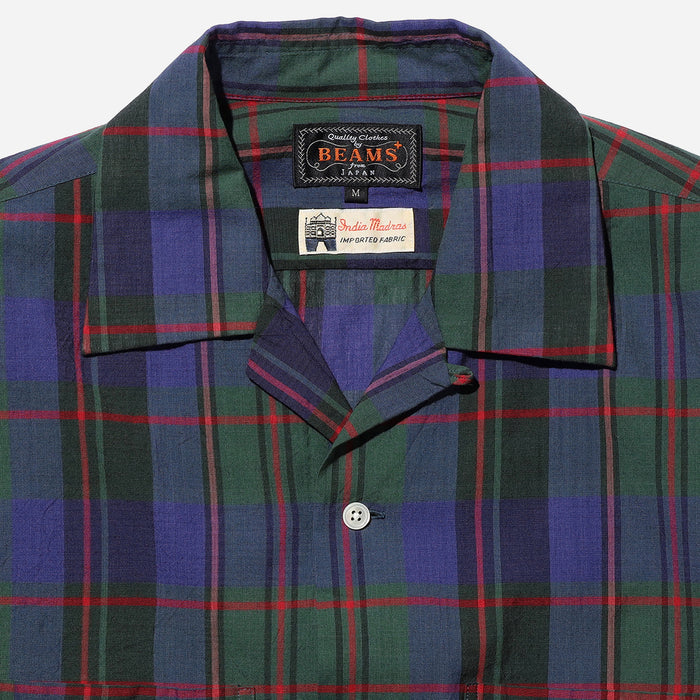 OPEN COLLAR MADRAS CHECKED SHIRT - PURPLE/GREEN-RED