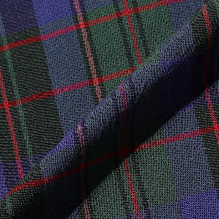 OPEN COLLAR MADRAS CHECKED SHIRT - PURPLE/GREEN-RED
