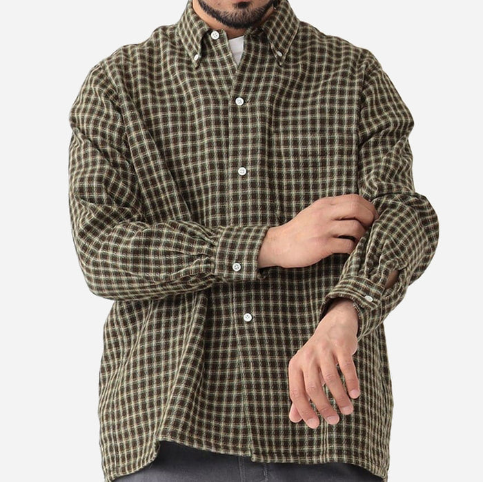 OPEN PANAMA PLAID SHIRT - BROWN
