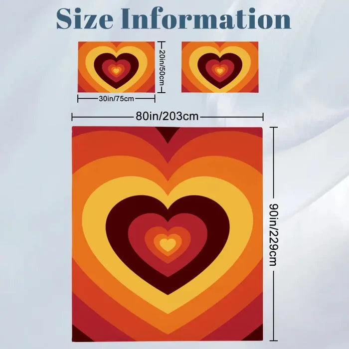 Orange Red 70s Heart Duvet Cover Set: Retro Full Size Microfiber Bedding - retro bedding
