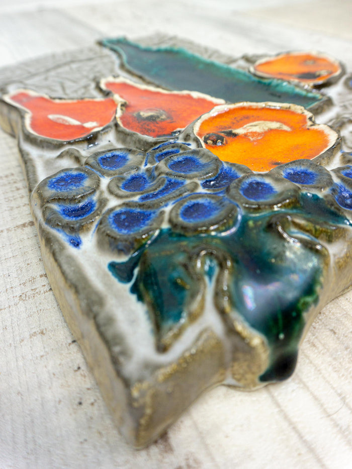 Original 1960s midcentury ceramic relief wall decor, Westgerman Pottery