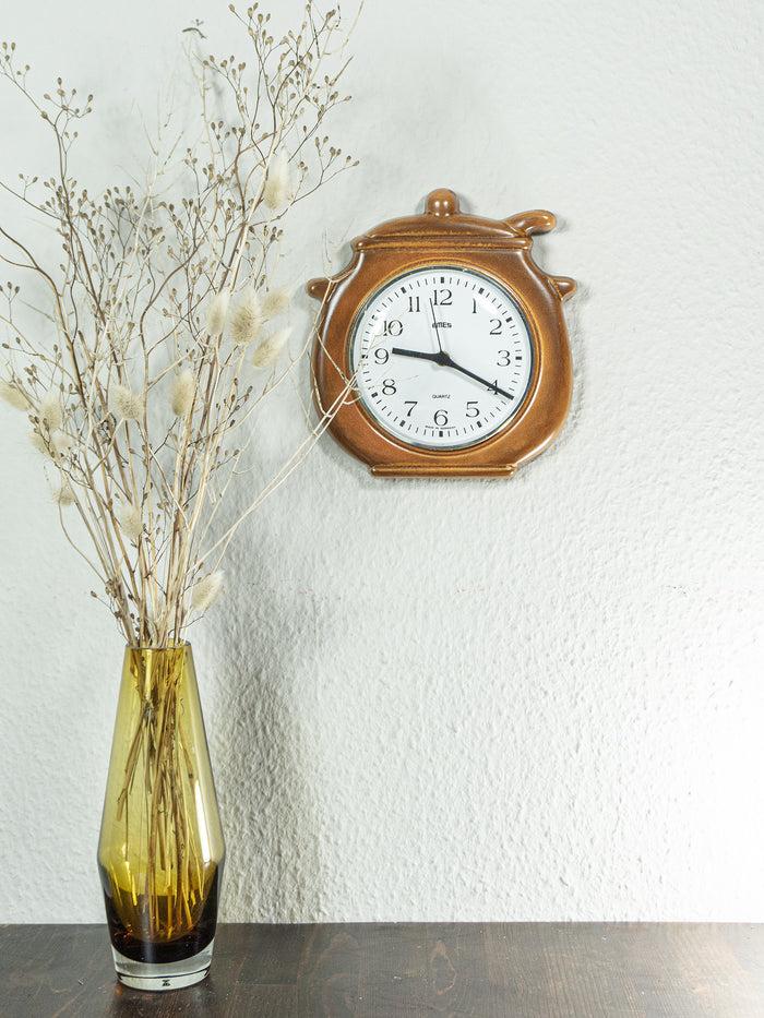 Original 1970s Pot Shaped WESTGERMAN CERAMIC Wall CLOCK by Emes