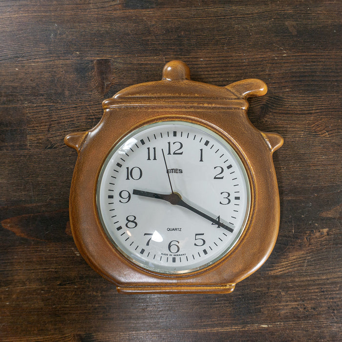 Original 1970s Pot Shaped WESTGERMAN CERAMIC Wall CLOCK by Emes