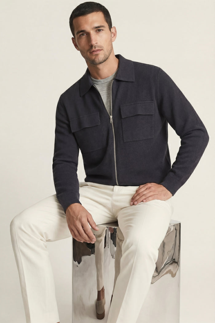 Orvello Dual-Zip Wool Cardigan Dark Grey