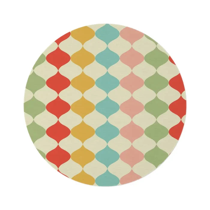 Pastel Colors Boho Round Rug Retro 60s Style Midcentury Area Carpet - 60’’ × 60’’ - retro rug