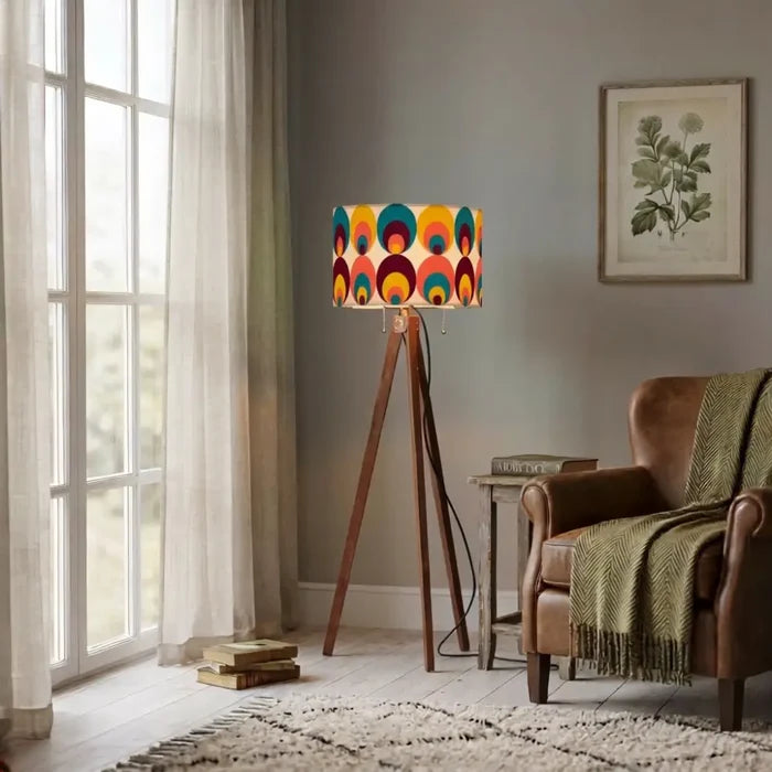 Peacock Eye Retro 70s Tripod Lamp – Midcentury Floor Light with LED Remote - retro floor lamps