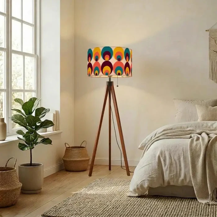 Peacock Eye Retro 70s Tripod Lamp – Midcentury Floor Light with LED Remote - retro floor lamps