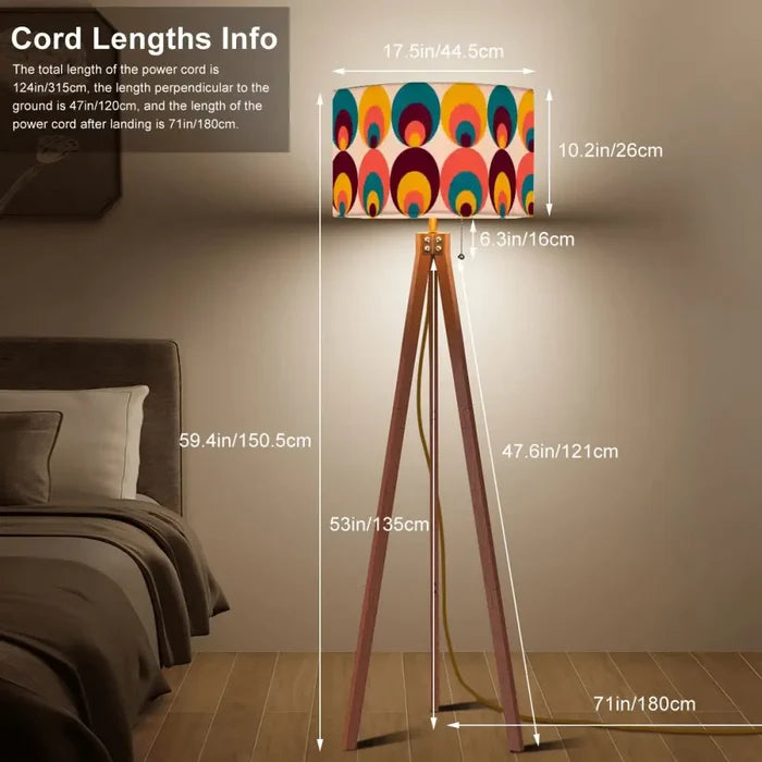 Peacock Eye Retro 70s Tripod Lamp – Midcentury Floor Light with LED Remote - retro floor lamps