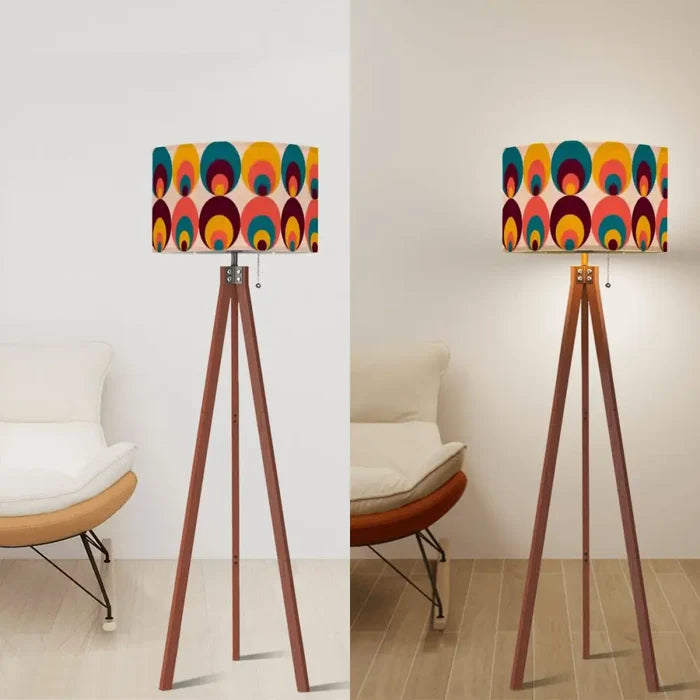 Peacock Eye Retro 70s Tripod Lamp – Midcentury Floor Light with LED Remote - retro floor lamps