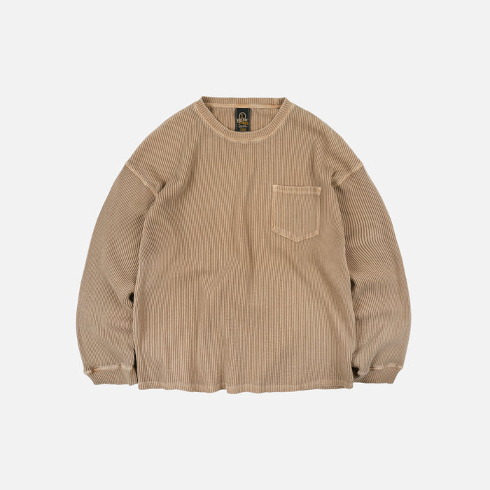 PIGMENT DYEING WAFFLE LS T-SHIRT - TAN