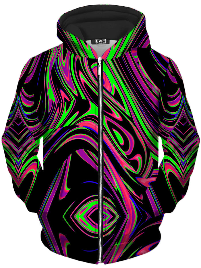 Pink and Green Blackout Drip Unisex Zip-Up Hoodie Big Tex Funkadelic Epic Hoodie