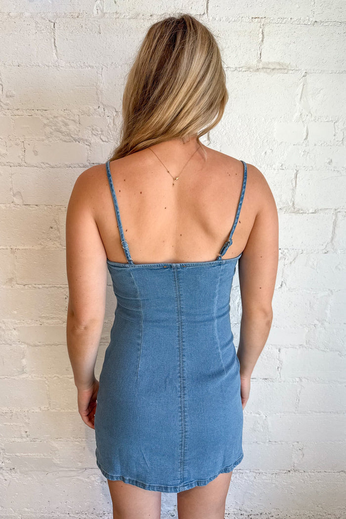 Pippa Keyhole Denim Mini Dress, Denim Dress, Denim Mini Dress, Dresses, Rodeo Outfit, Country Concert Outfit, Dallas Boutique, Adeline Boutique, Women's Clothing Boutique