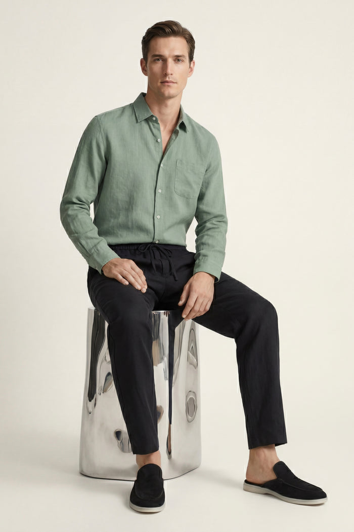 Pisa Linen Set Long Sleeve Green/Black