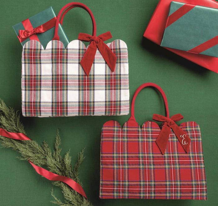 Plaid Christmas Scallop Totes