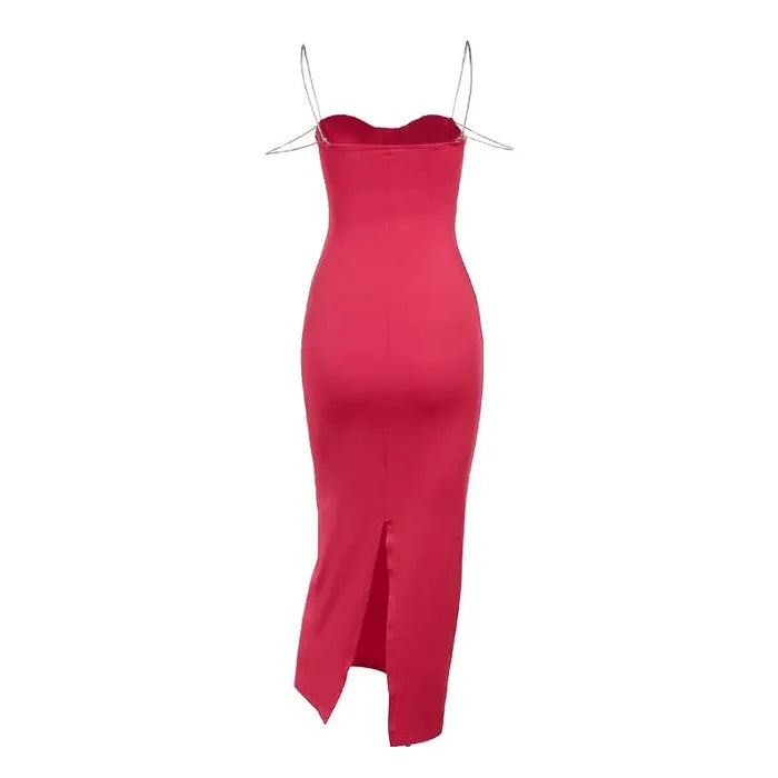 Pleated Chain Shoulder Slim-fit Dress fashionnsio