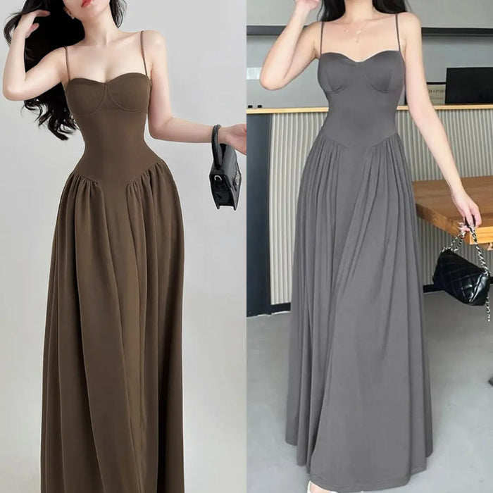 Pleated Slim Waist Long Dress fashionnsio