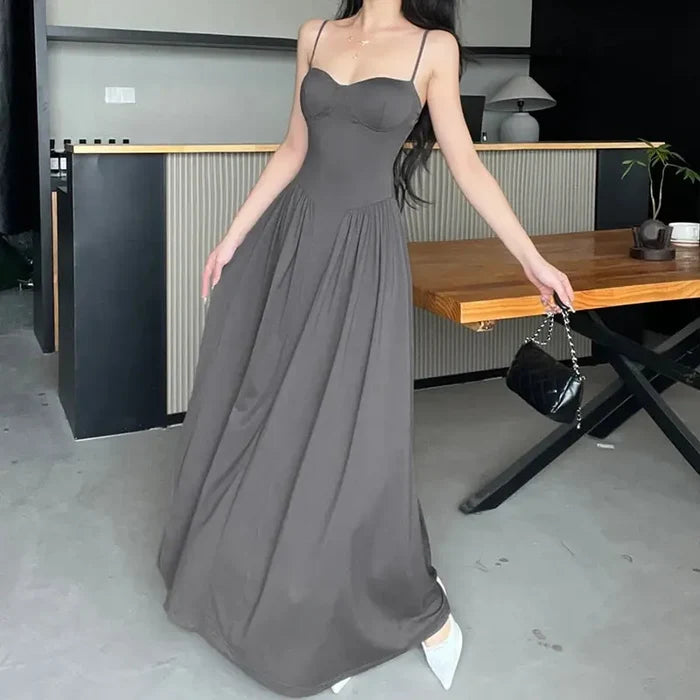 Pleated Slim Waist Long Dress fashionnsio