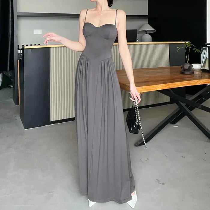 Pleated Slim Waist Long Dress fashionnsio