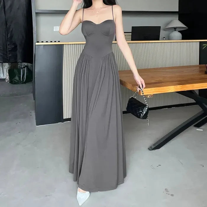 Pleated Slim Waist Long Dress fashionnsio