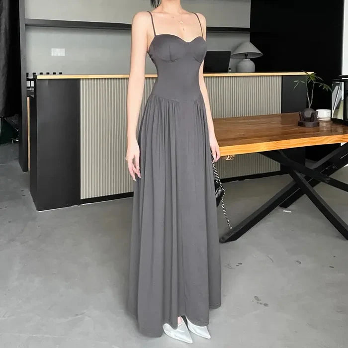 Pleated Slim Waist Long Dress fashionnsio
