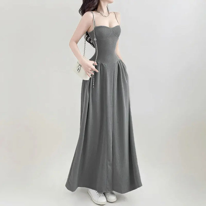 Pleated Slim Waist Long Dress fashionnsio