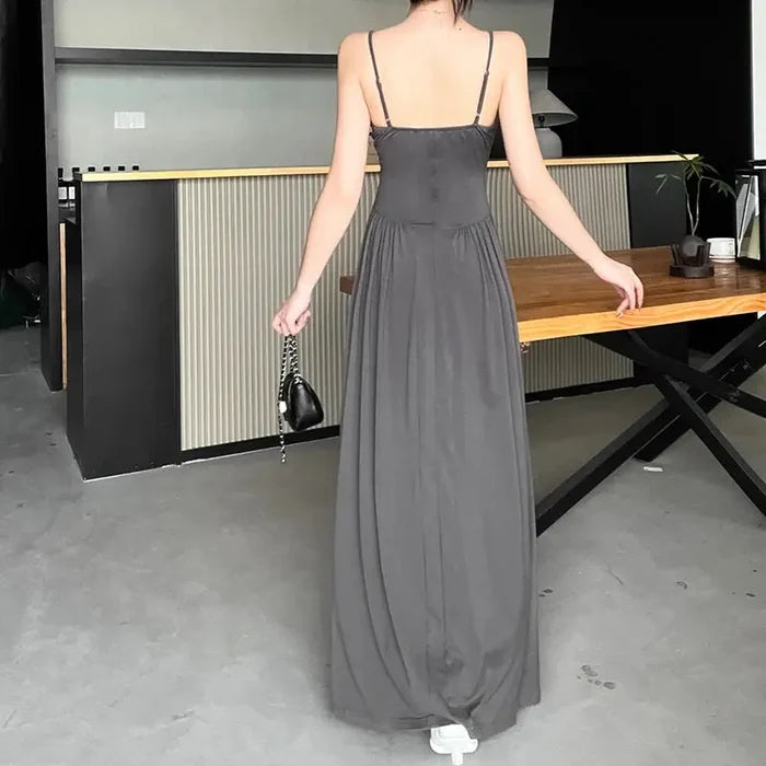 Pleated Slim Waist Long Dress fashionnsio