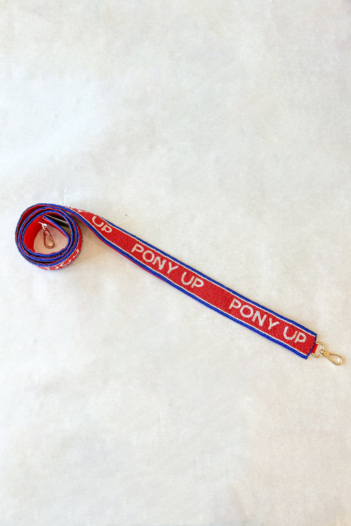 Pony Up Beaded Strap, SMU, Pony Up, Game Day Outfits, Accessories, Purses, Adeline Boutique, Dallas Boutique