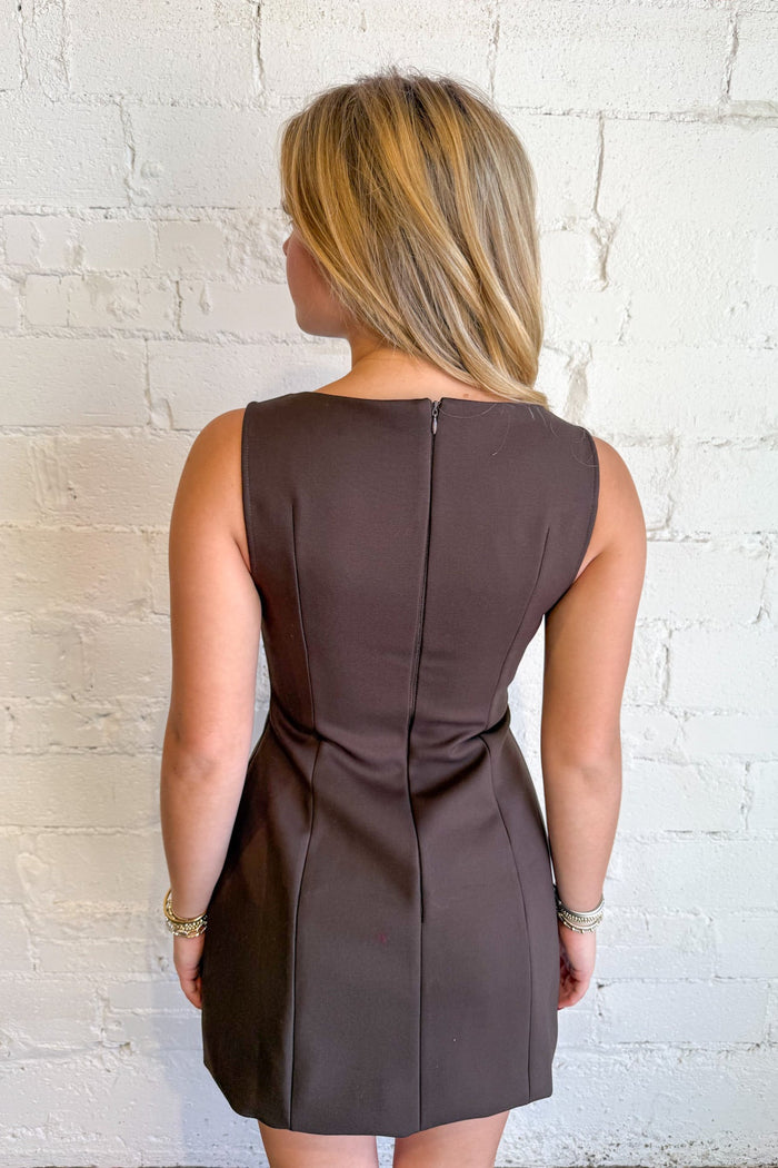 Poppy Boat Neck Mini Dress, Brown Dress, Dresses, Women's Clothing Boutique, Women's Dresses, Adeline Boutique, Dallas Boutique