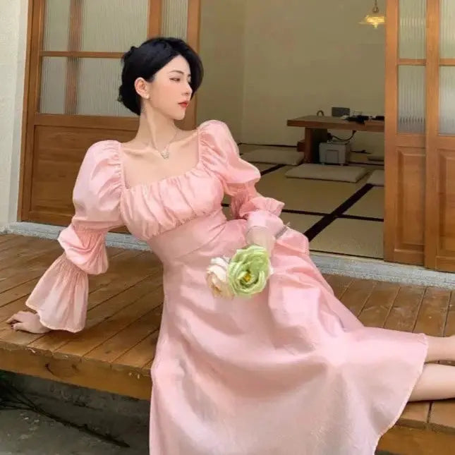 Puff Sleeve Korean Gown Dress fashionnsio