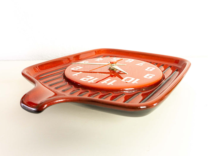 Red 1960s electromechanical CERAMIC WALL CLOCK by Dugena Westgermany