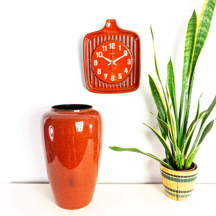 Red 1960s electromechanical CERAMIC WALL CLOCK by Dugena Westgermany