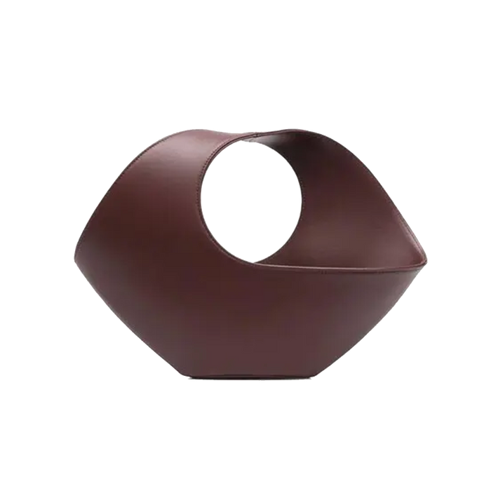 Red Leather Oval Top Handle Tote