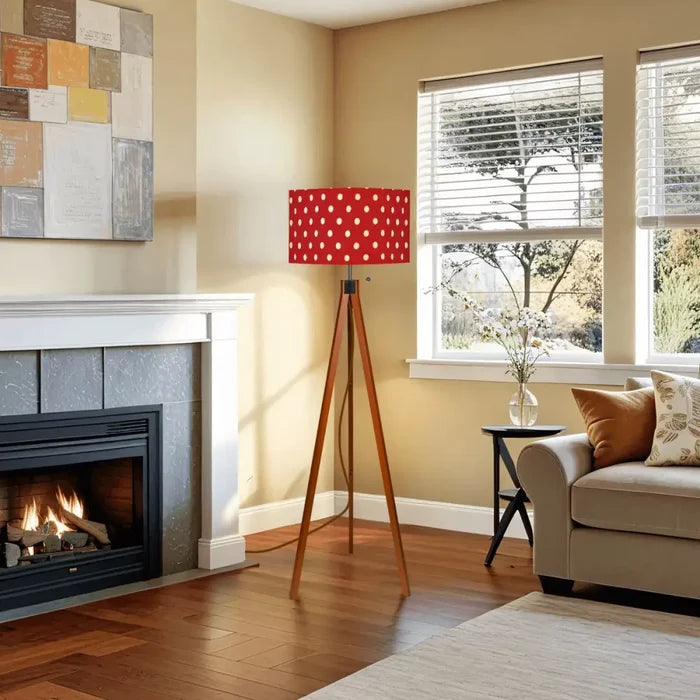 Red White Retro Tripod Floor Lamp - 50s Polka Dots Lamp Shade - retro floor lamps