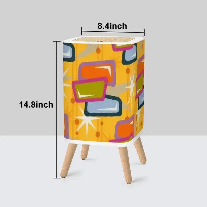 Retro 1950s Square Small Trash Can with Lid Atomic Mid Century Pattern Yellow - One Size - retro tash cans