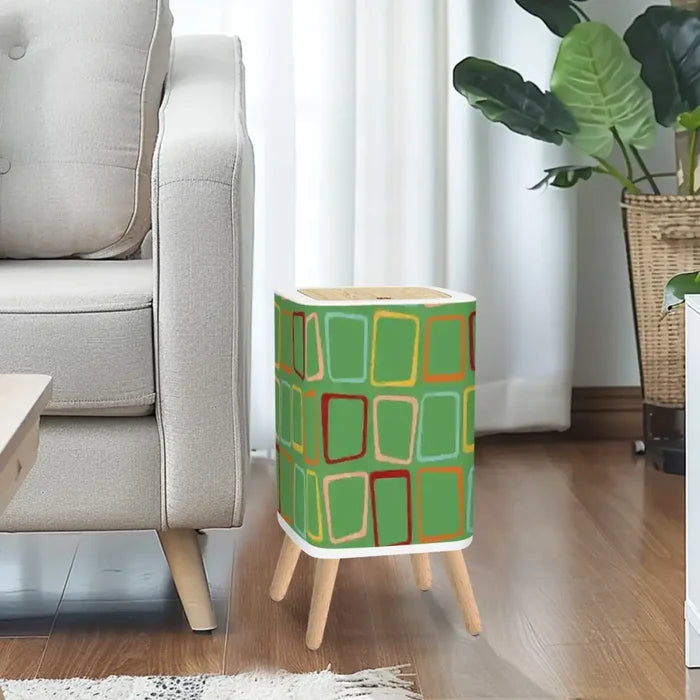 Retro 1950s Square Small Trash Can with Lid Green Squares - One Size - retro tash cans