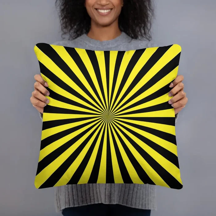 RETRO 1960s SUNBURST PILLOW Sun Rays Yellow Black Fit Midcentury Decor - retro pillow