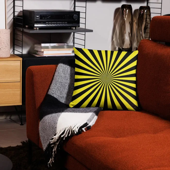 RETRO 1960s SUNBURST PILLOW Sun Rays Yellow Black Fit Midcentury Decor - retro pillow