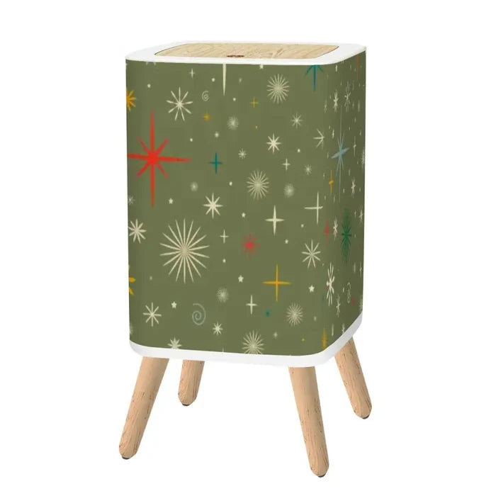 Retro 1960s Trash Can with Lid Christmas Stars Celestial Olive Green - One Size - retro tash cans