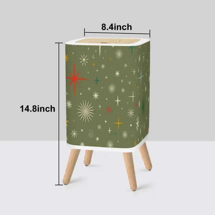 Retro 1960s Trash Can with Lid Christmas Stars Celestial Olive Green - One Size - retro tash cans