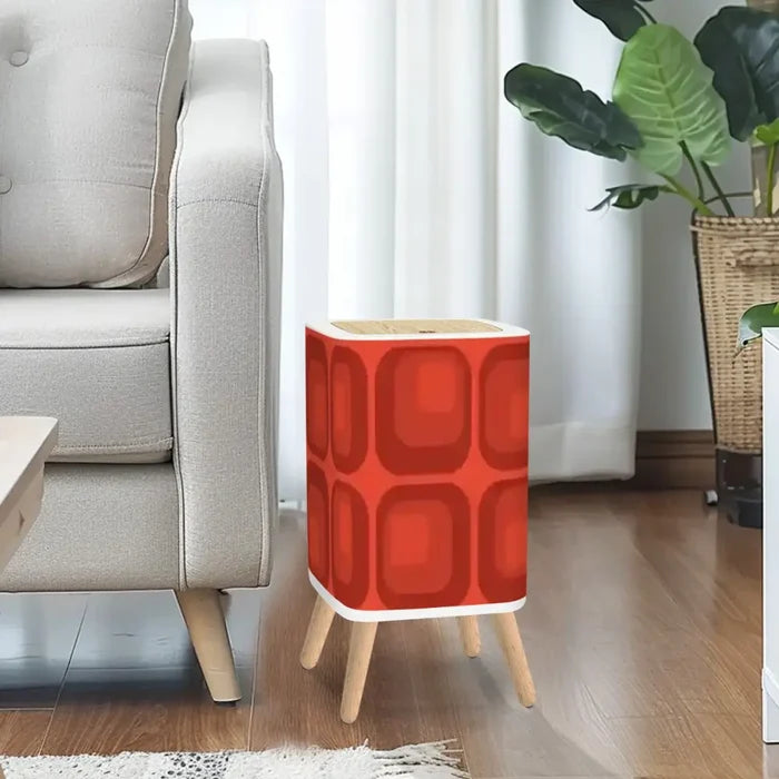 Retro 1970s Style Square Trash Can with Lid Mid Century Modern Red Geometric - One Size - retro tash cans