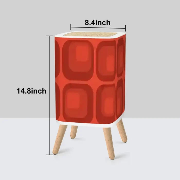 Retro 1970s Style Square Trash Can with Lid Mid Century Modern Red Geometric - One Size - retro tash cans