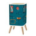 Retro 50s Small Trash Can with Lid Atomic Mid Century Pattern Blue - One Size - retro tash cans